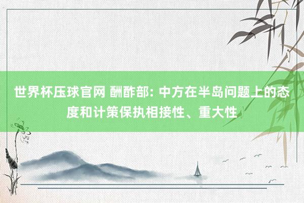 世界杯压球官网 酬酢部: 中方在半岛问题上的态度和计策保执相接性、重大性