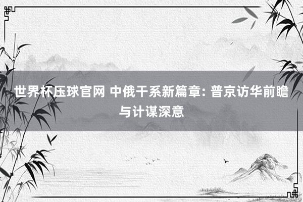 世界杯压球官网 中俄干系新篇章: 普京访华前瞻与计谋深意