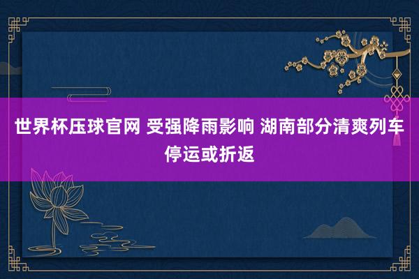 世界杯压球官网 受强降雨影响 湖南部分清爽列车停运或折返