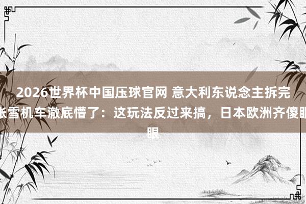 2026世界杯中国压球官网 意大利东说念主拆完张雪机车澈底懵了:这玩法反过来搞,日本欧洲齐傻眼