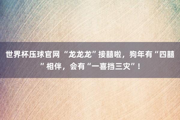 世界杯压球官网 “龙龙龙”接囍啦，狗年有“四囍”相伴，会有“一喜挡三灾”！