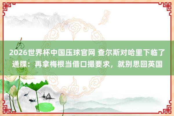 2026世界杯中国压球官网 查尔斯对哈里下临了通牒：再拿梅根当借口撮要求，就别思回英国