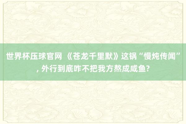 世界杯压球官网 《苍龙千里默》这锅“慢炖传闻”， 外行到底咋不把我方熬成咸鱼?