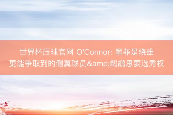 世界杯压球官网 O'Connor: 墨菲是骁雄更能争取到的侧翼球员&鹈鹕思要选秀权